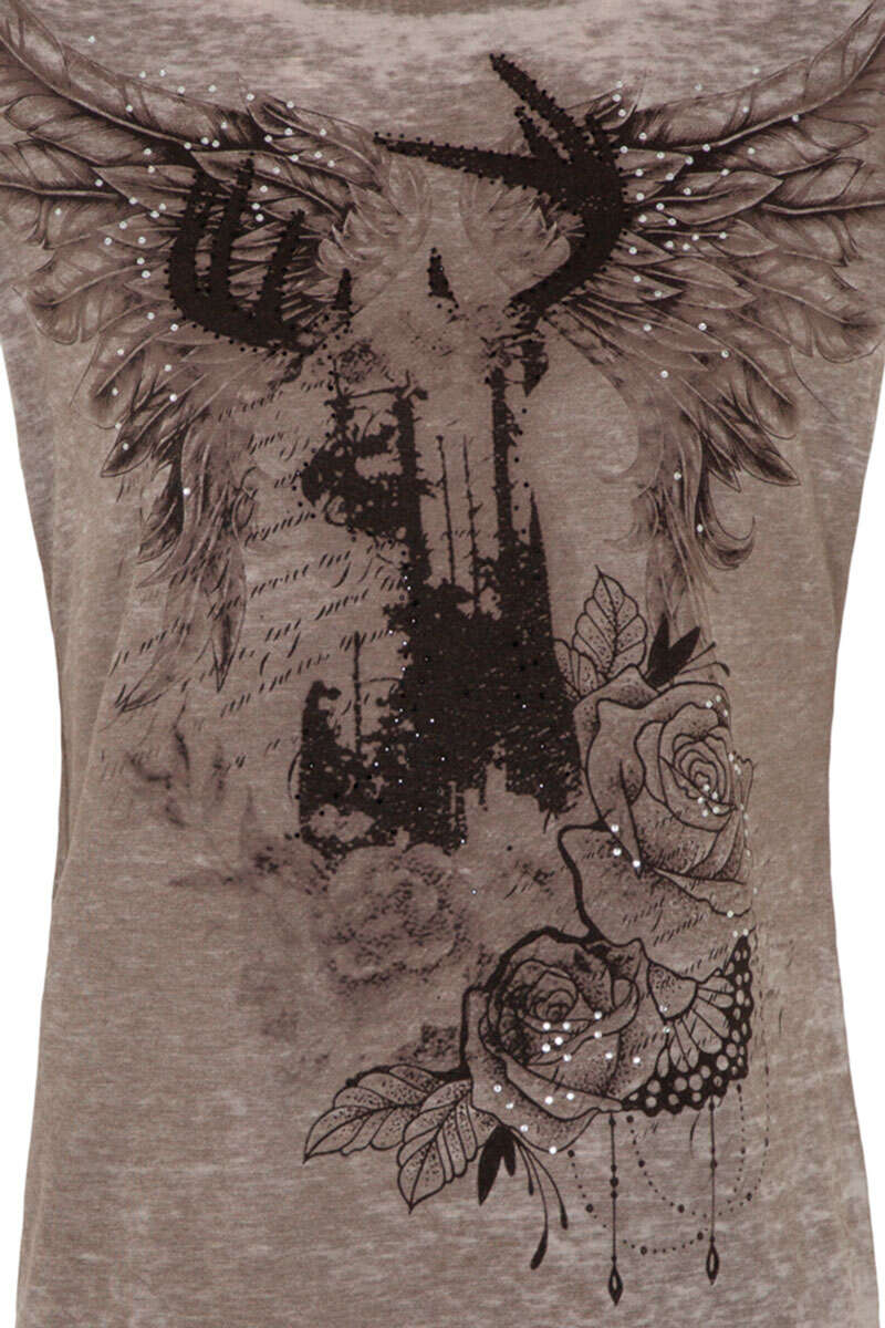 Damen Trachten-T-Shirt mit Print grau-braun Bild 2