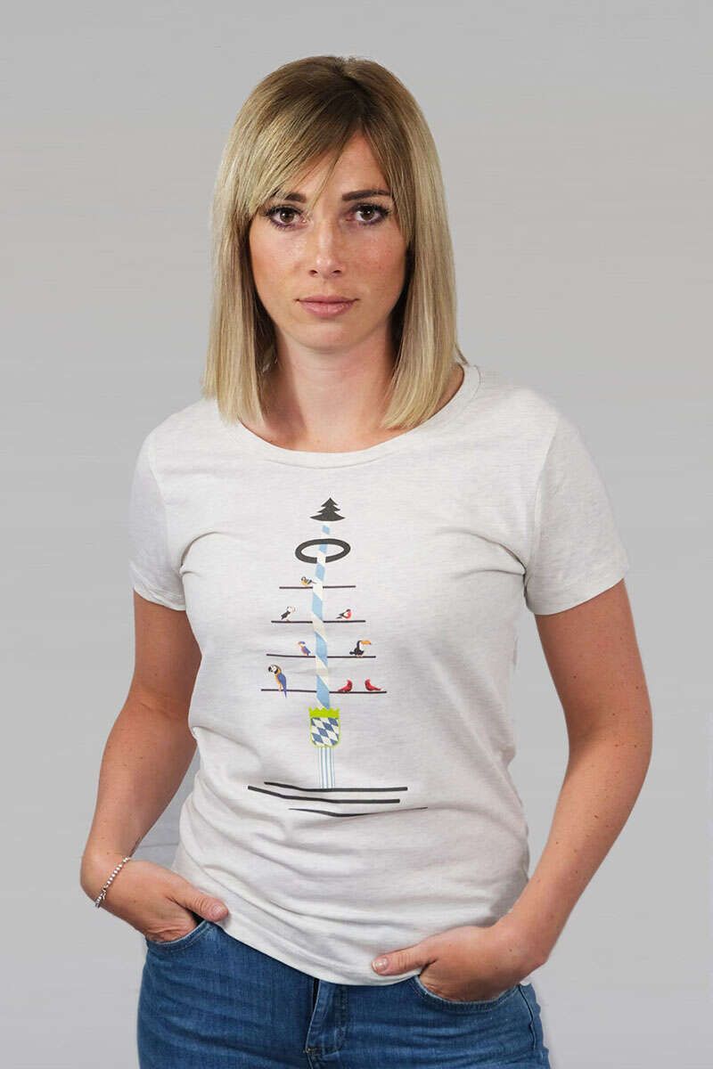 Damen T-Shirt mit Maibaum naturweiss Bild 2