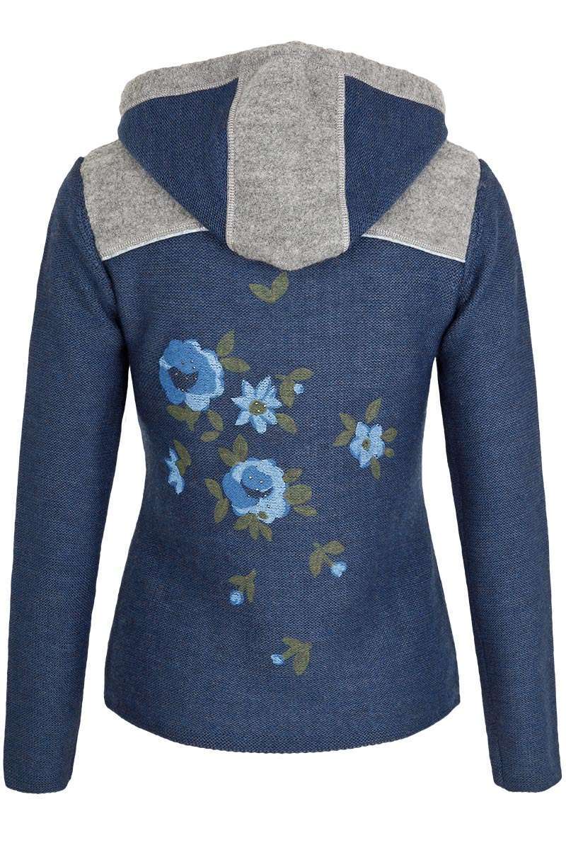 Damen Trachtenstrickjacke mit abknpfbarer Kapuze jeansblau Bild 2