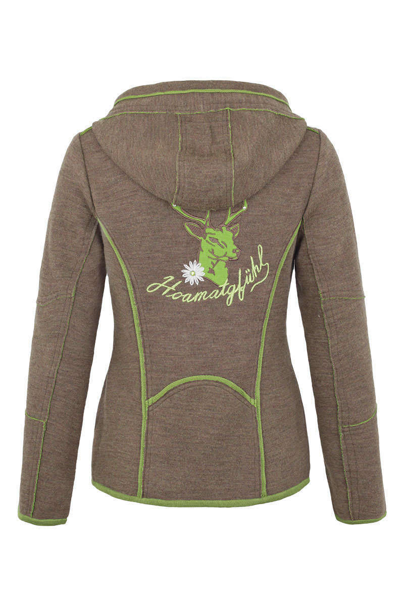 Damen Sweatjacke mit Kapuze 'Hoamatgefhl' braun grn Bild 2