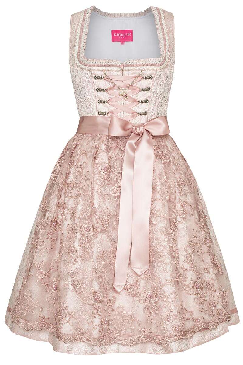 Mini-Dirndl mit Spitzenschrze altrosa