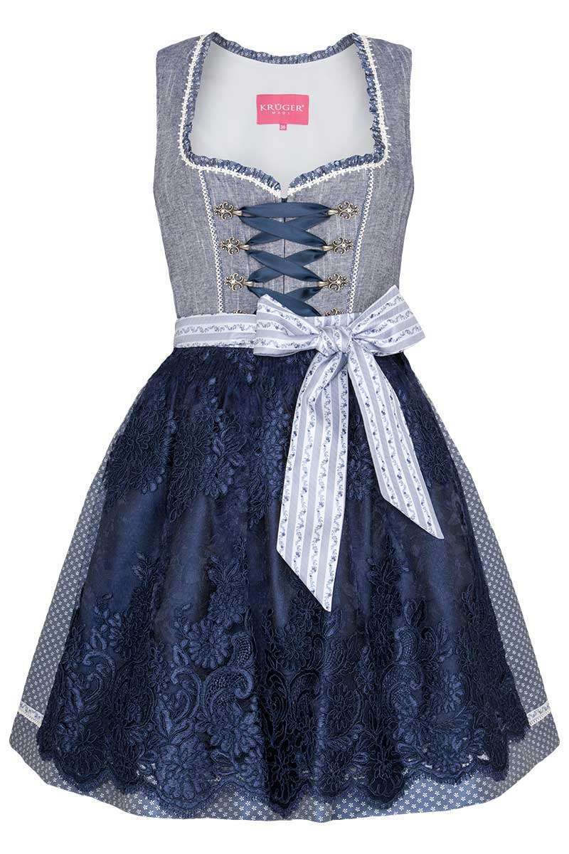 Mini Dirndl mit Spitzenschrze blau