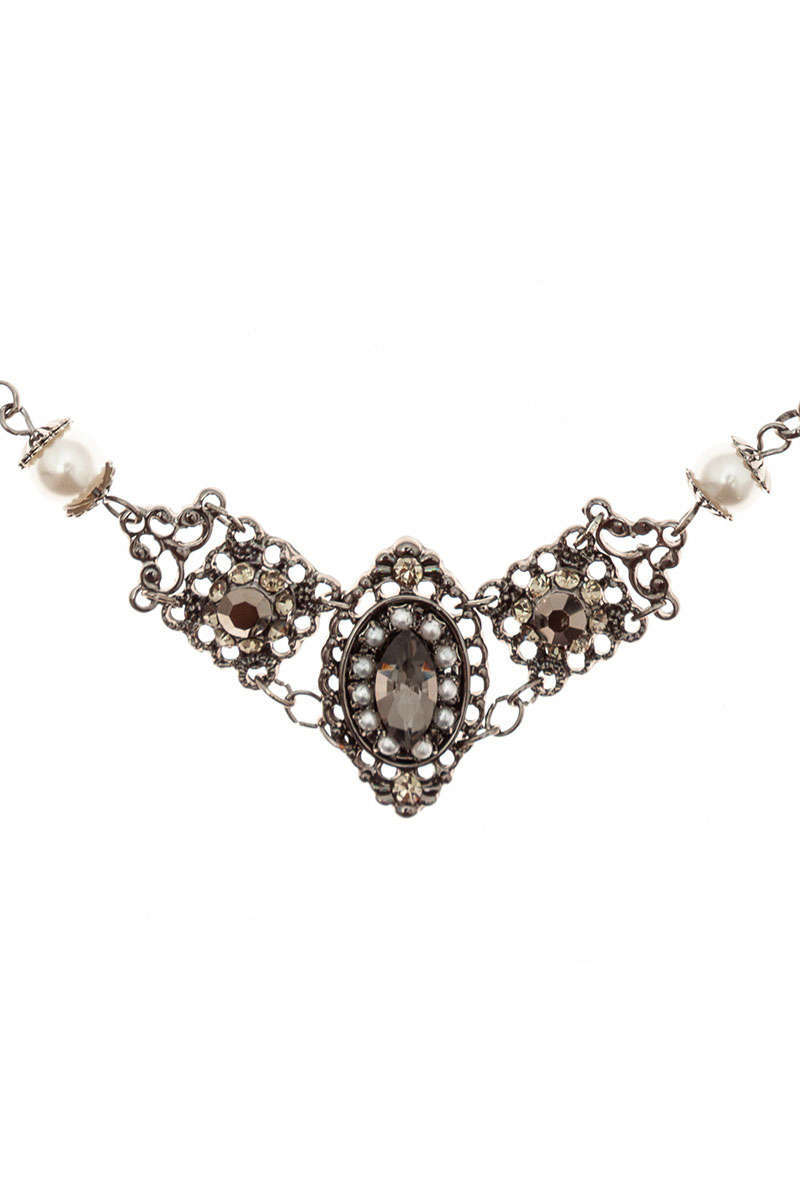 Halskette mit Perlen und Schmucksteinen silber oxyd Bild 2