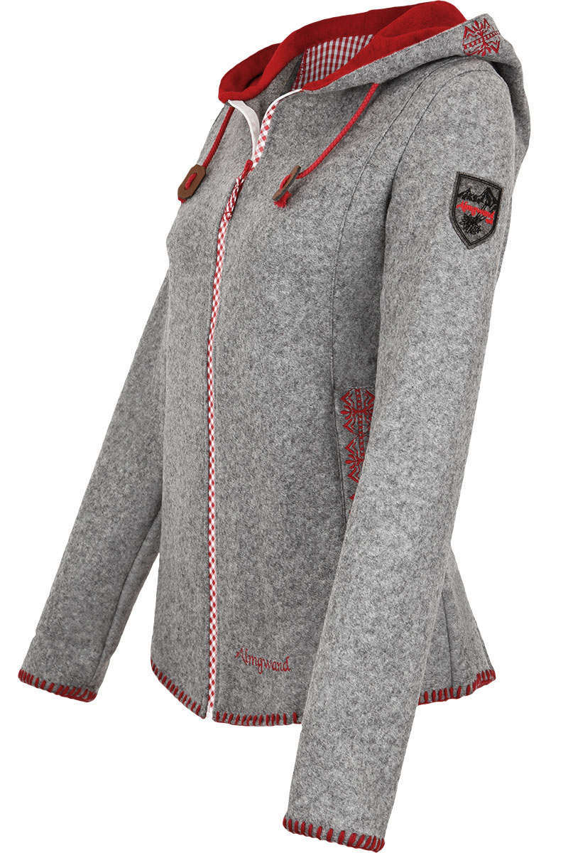 Damen Trachten-Jacke mit Kapuze grau rot Bild 2