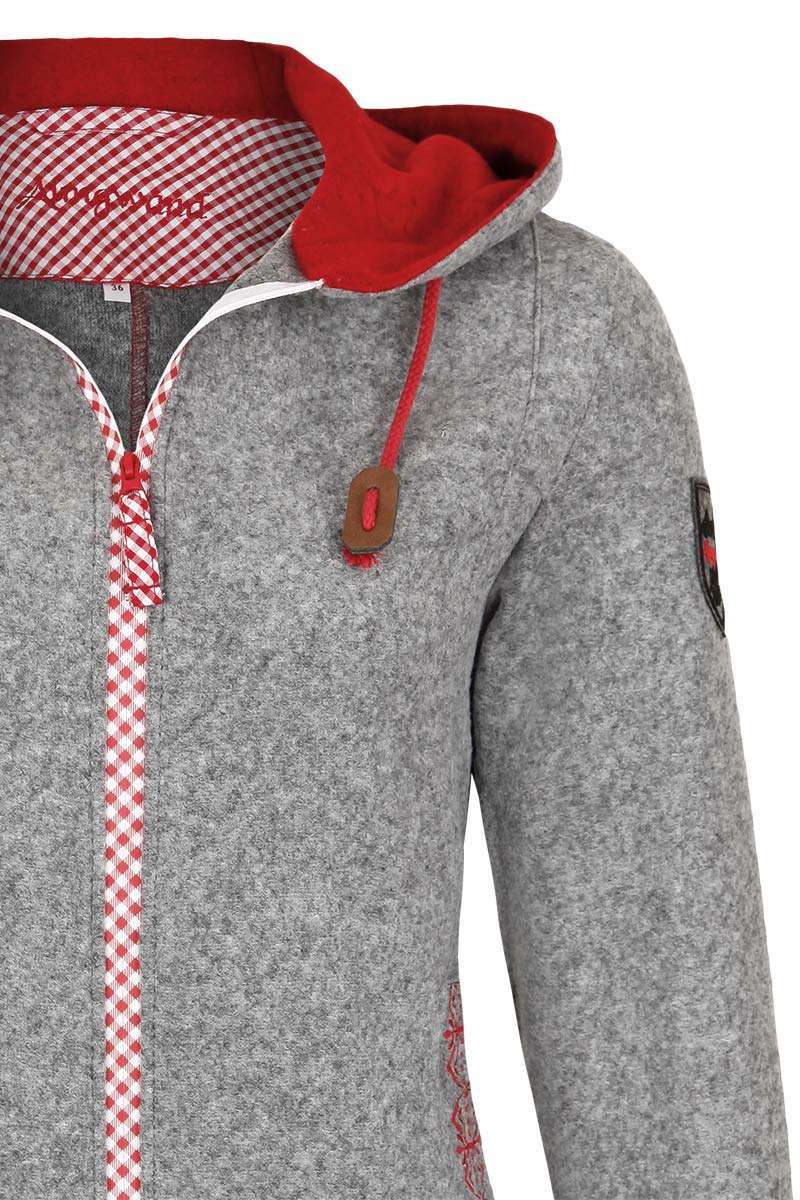 Damen Trachten-Jacke mit Kapuze grau rot Bild 2