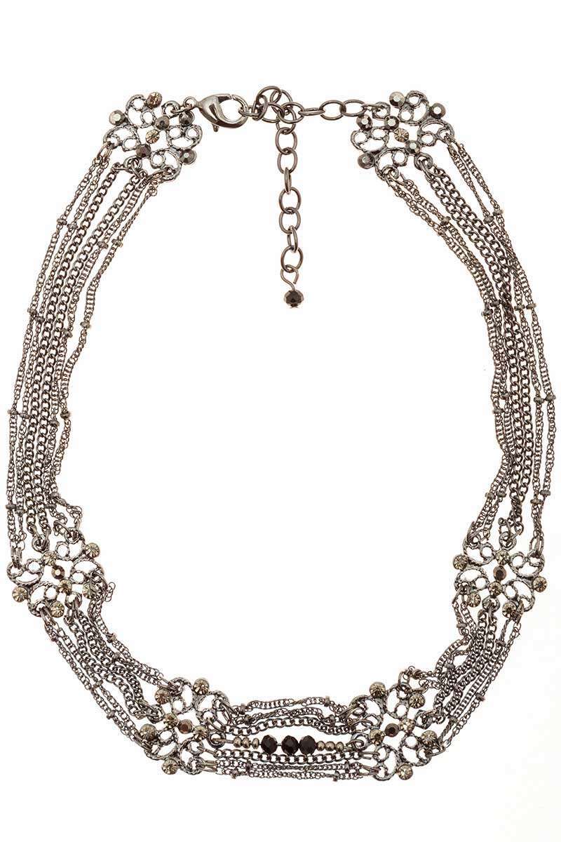 Trachten-Collier mit Schmucksteinen silber