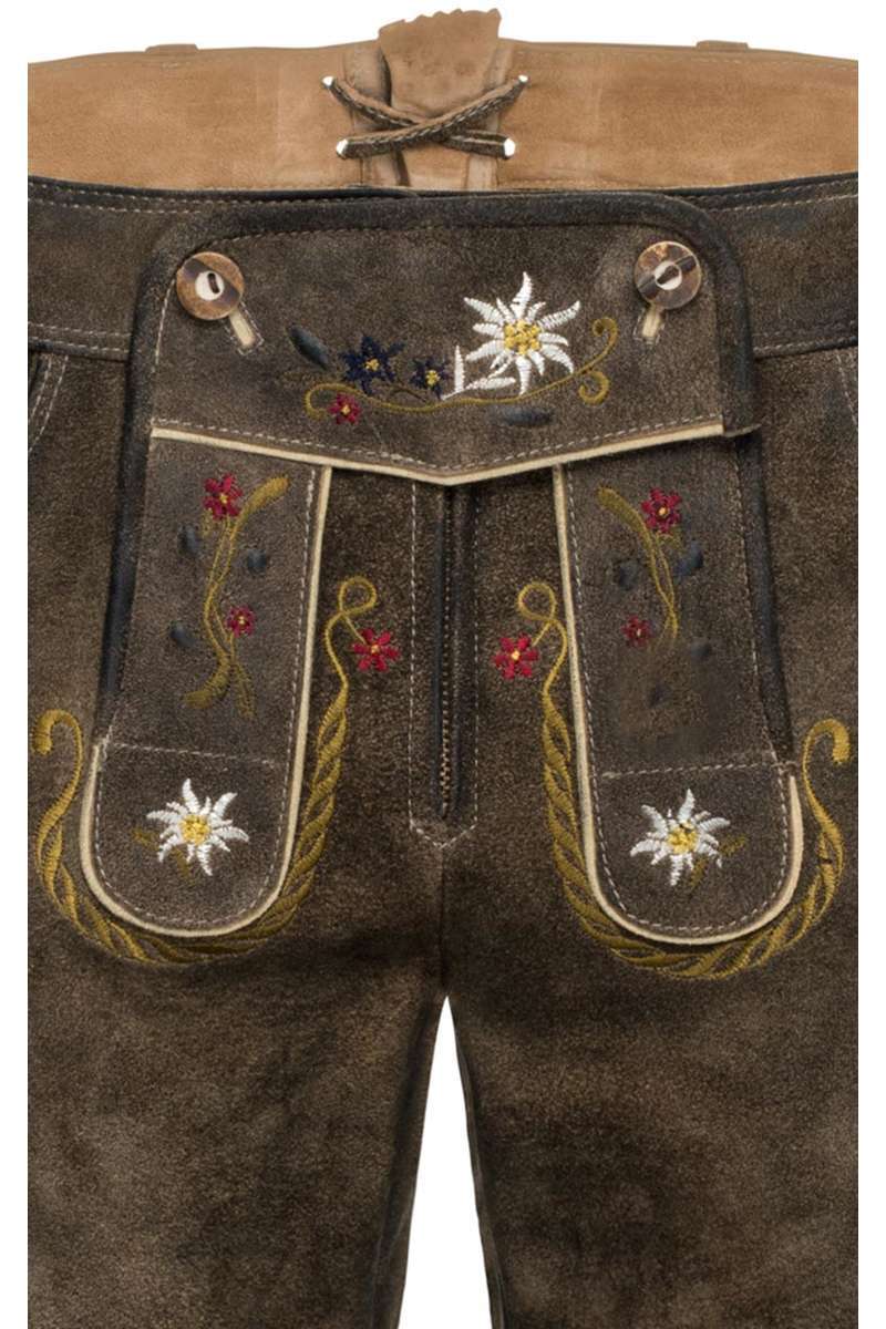 Damen Lederhose mit Alpenblumen Stickerei kurz Bild 2