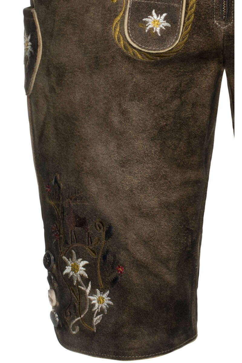 Damen Lederhose mit Alpenblumen Stickerei kurz Bild 2