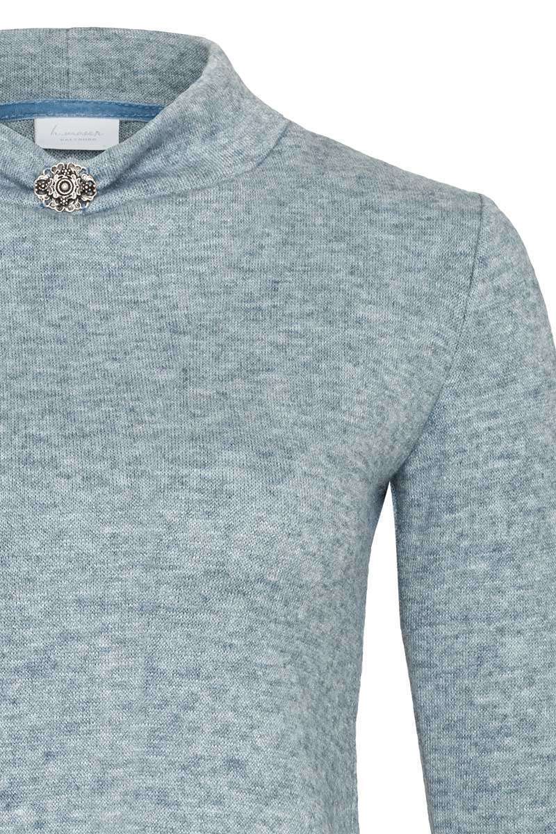 Damen Pullover mit Stehkragen und Brosche hellblau Bild 2