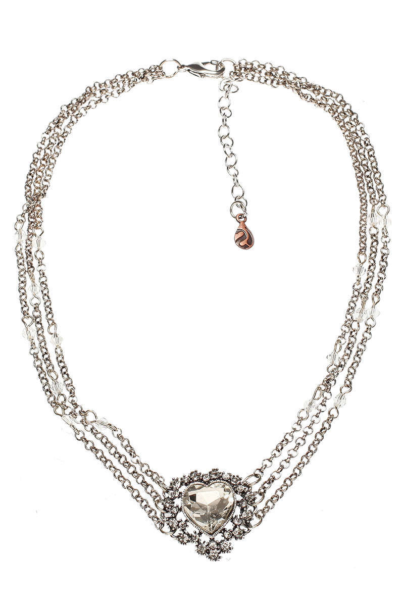 Trachten Halskette mit Strass-Herz altsilber