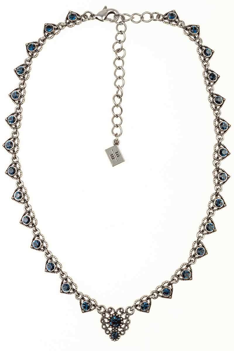 Dirndl Collier mit Strass altsilber Montana-blau