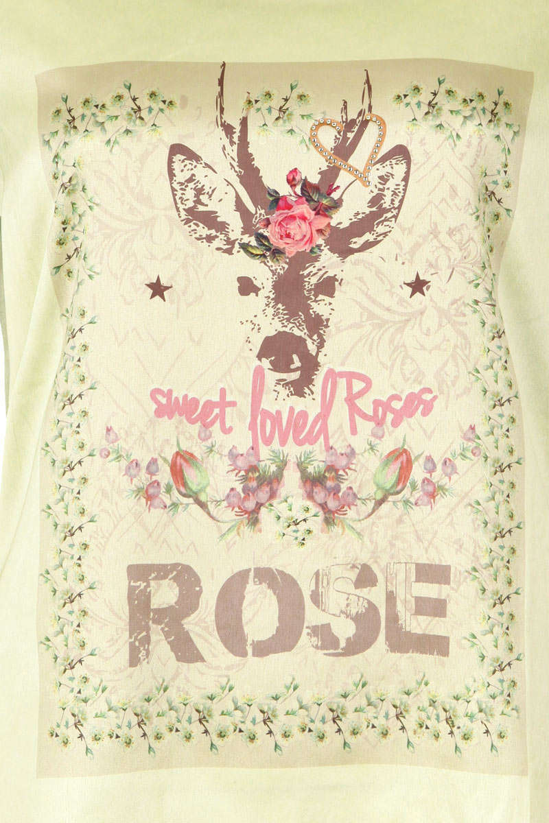 Damen Trachten T-Shirt mit Reh und Rosen oliv Bild 2