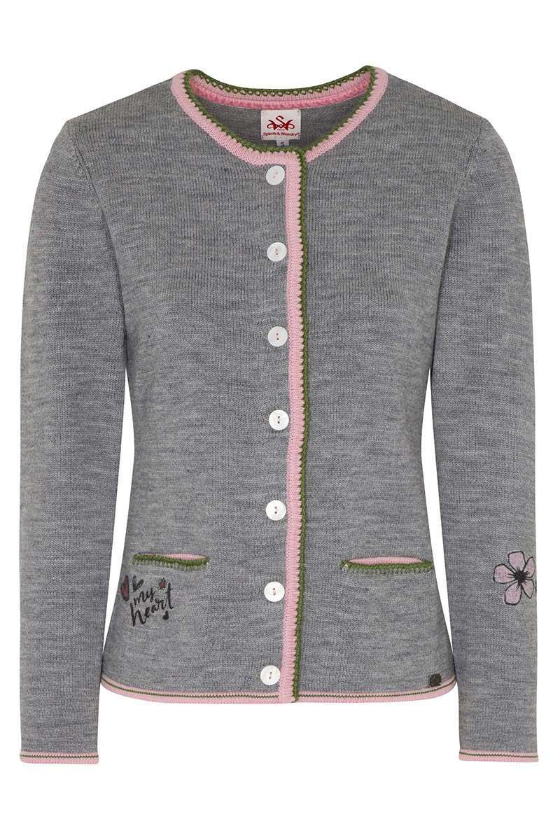 Damen Trachten Strickjacke mit Rosa Rndchen hellgrau