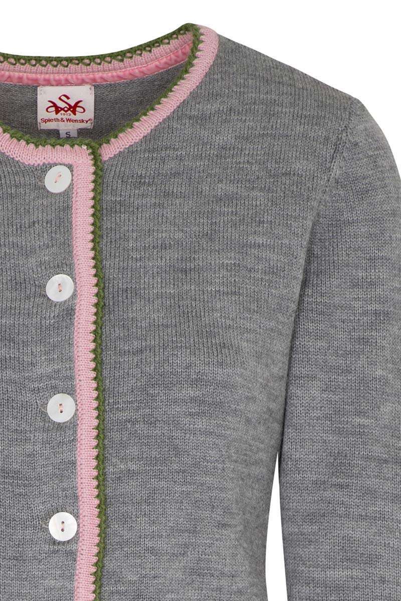 Damen Trachten Strickjacke mit Rosa Rndchen hellgrau Bild 2