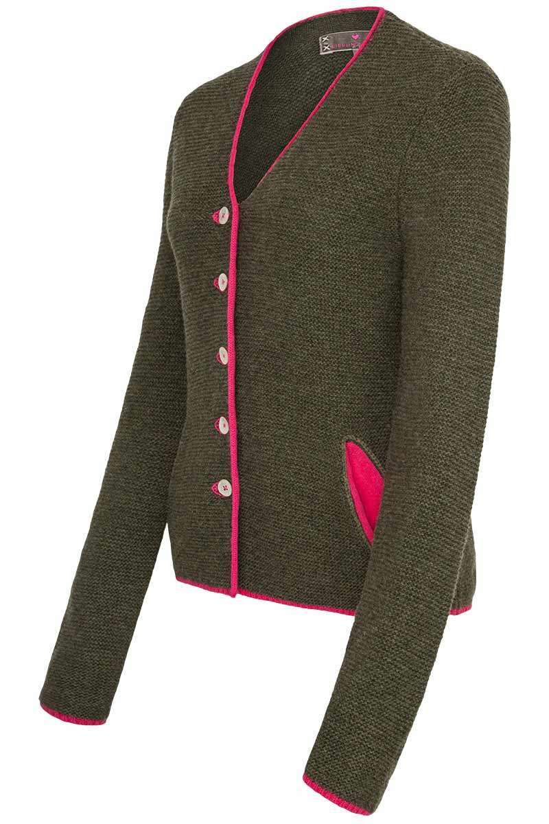 Damen Trachten Strickjacke oliv pink Bild 2