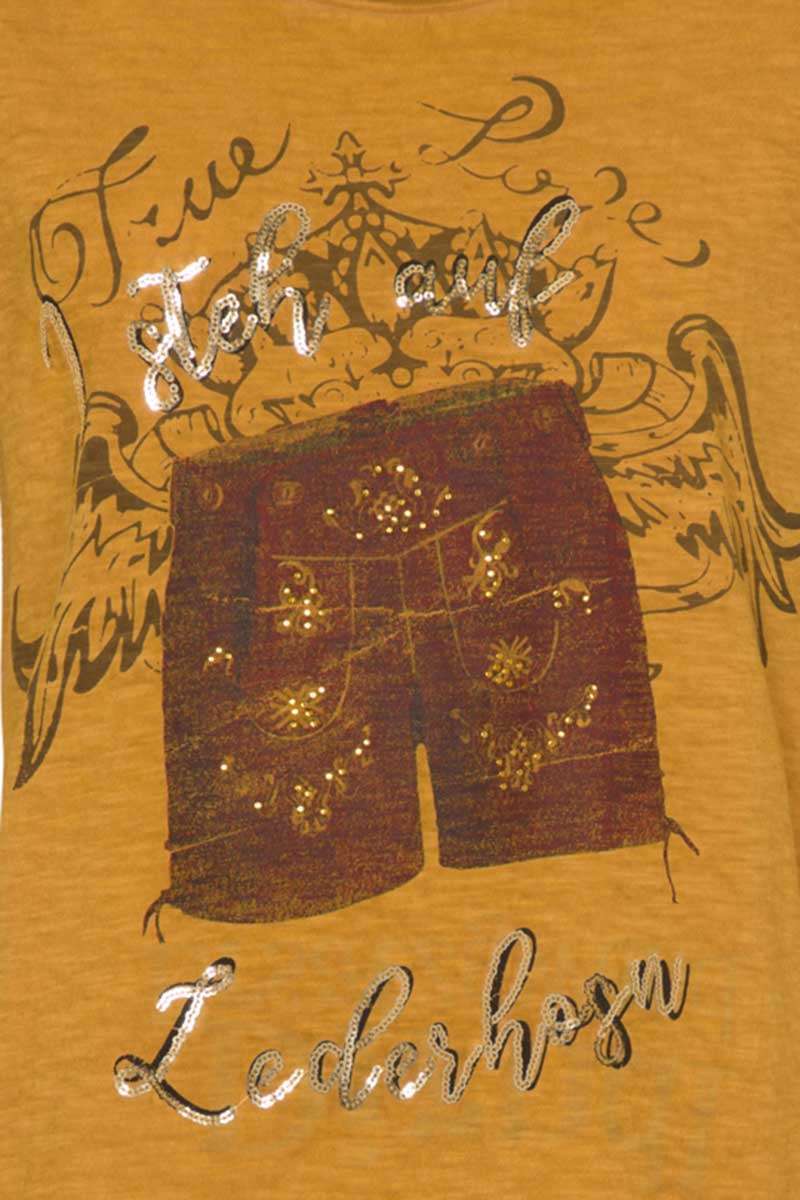 Damen T-Shirt I steh auf Lederhosn senfgelb Bild 2