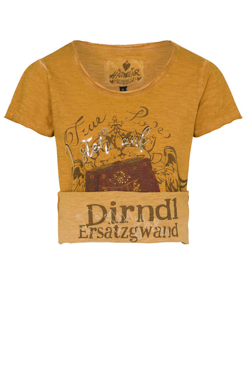 Damen T-Shirt I steh auf Lederhosn senfgelb Bild 2