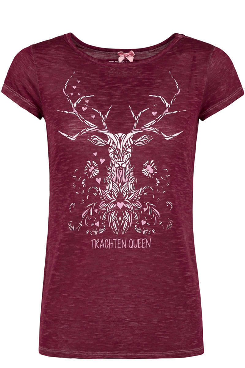 Damen Trachten-Shirt Trachten Queen weinrot