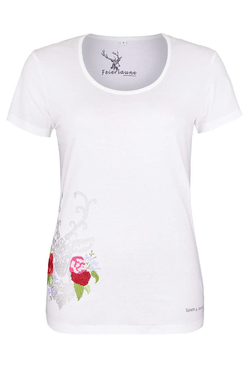 Damen Trachten-T-Shirt weiss mit dekorativen Hirsch