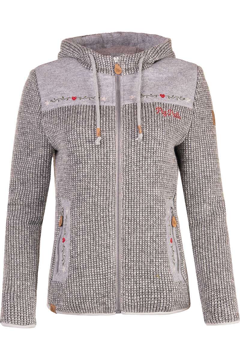 Sportive Trachten-Strickjacke mit Kapuze grau