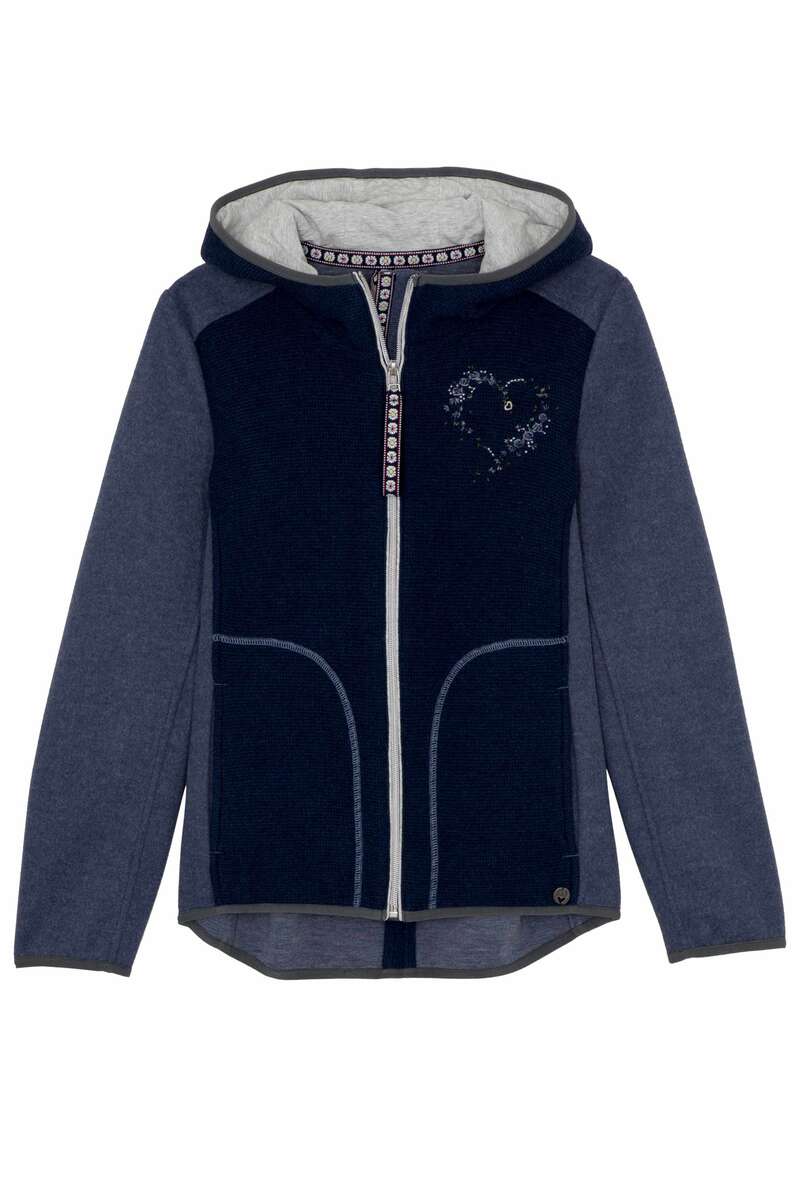 Damen Outdoorjacke Strick mit Kapuze blau grau