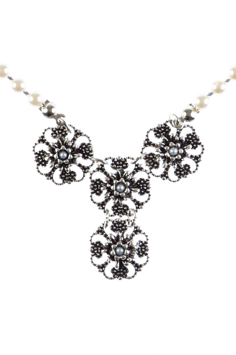 Damen Perlenkette mit Blüten Bild 2