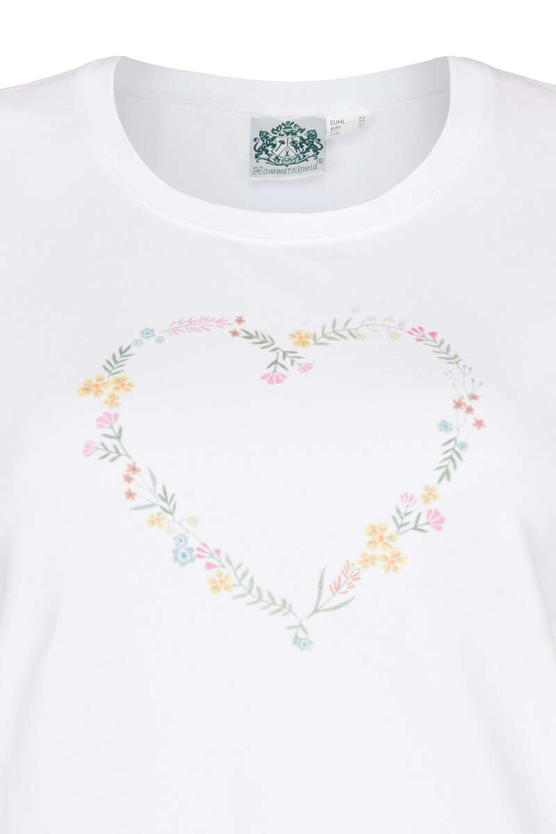 Damen T-Shirt Herz Blumenkranz weiß Bild 2