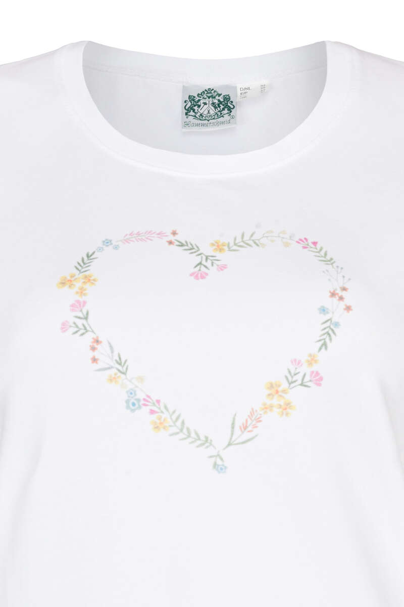 Damen T-Shirt Herz Blumenkranz wei Bild 2