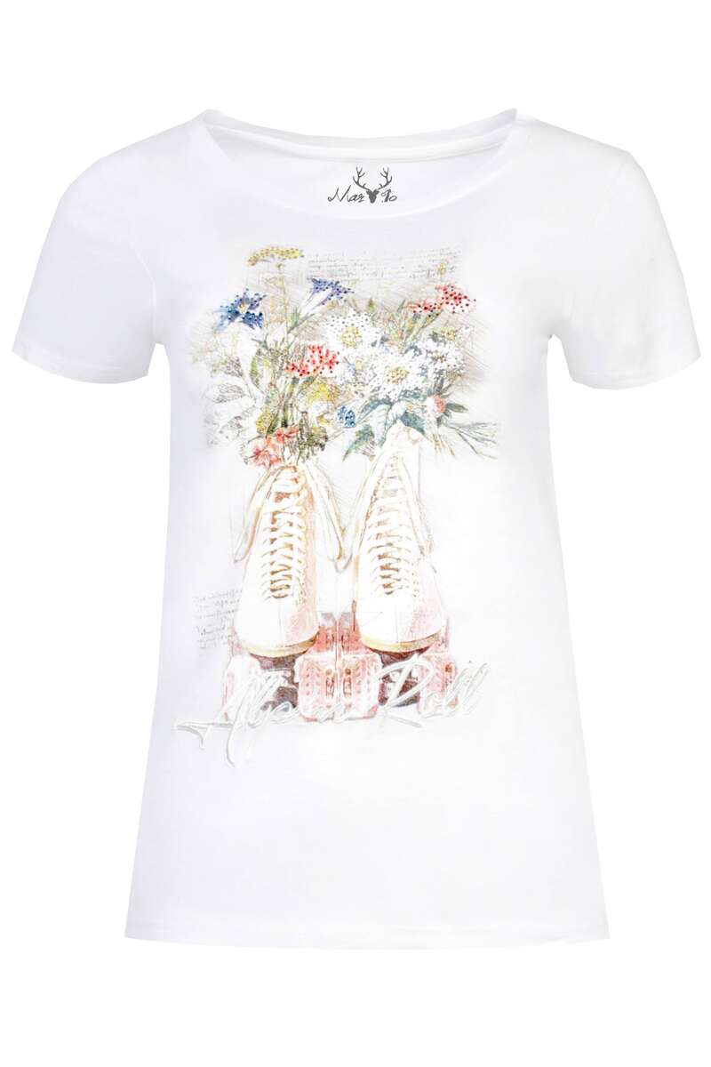 Damen T-Shirt mit Blumenmotiv weiß