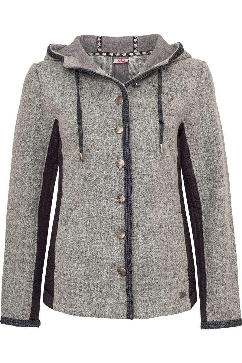 Damen Steppjacke mit Kapuze grau schwarz