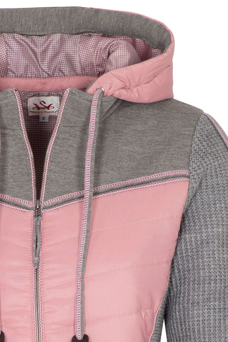 Damen Trachten Strick-Steppjacke mit Kapuze rosa grau Bild 2