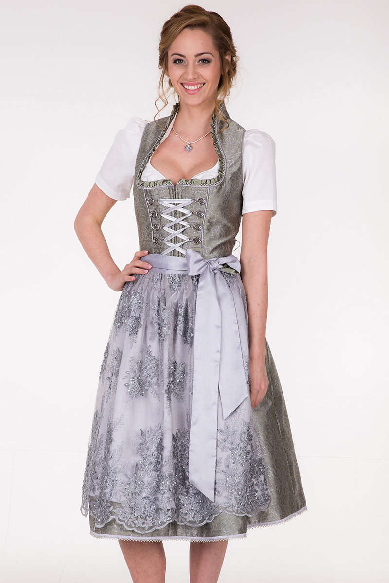 Dirndl mit Doppelschrze oliv grau Bild 2