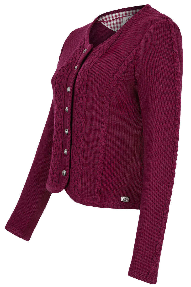 Damen Trachten Strickjacke mit Zopfmuster weinrot Bild 2