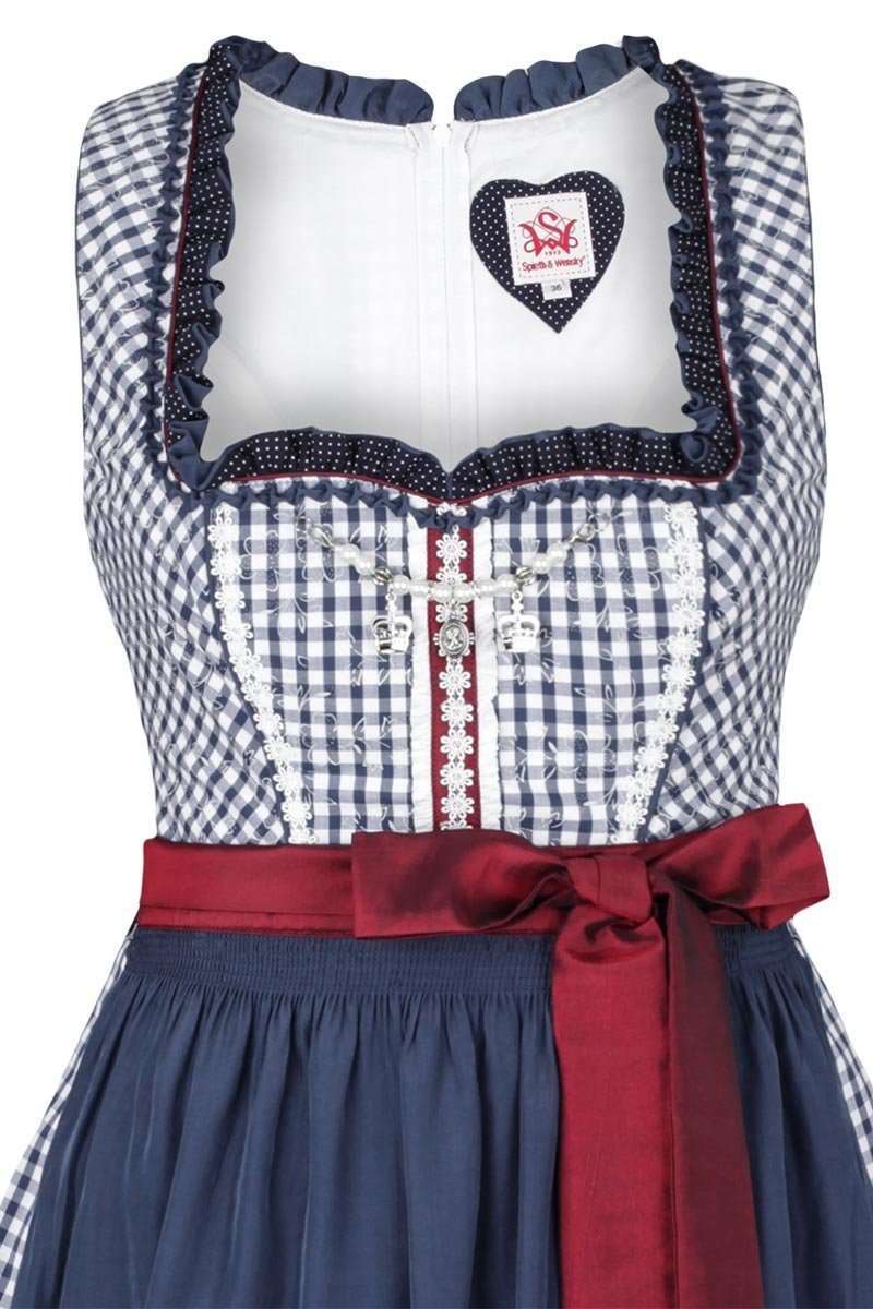 Dirndl midi kariert marineblau weinrot Bild 2