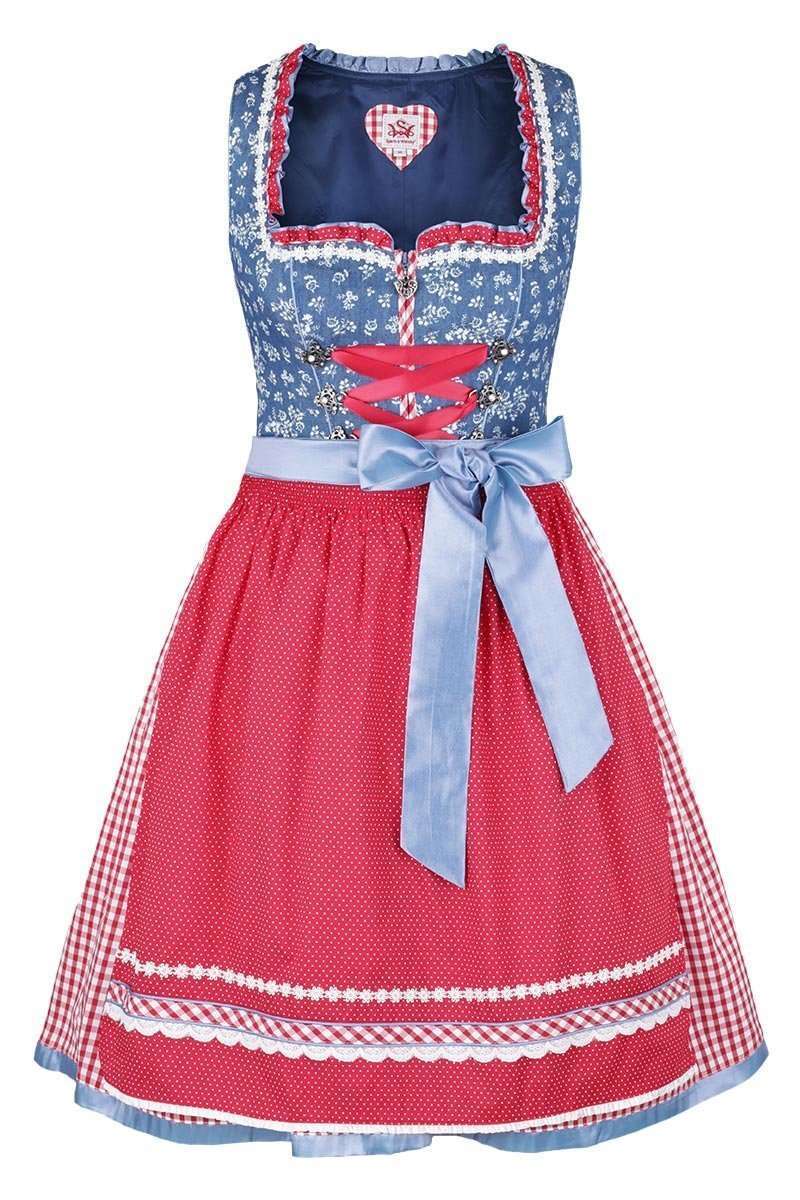 Dirndl mini jeansblau rot