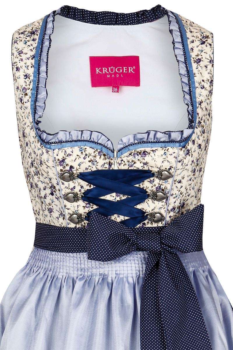 Mini Dirndl Blumenprint creme blau Bild 2