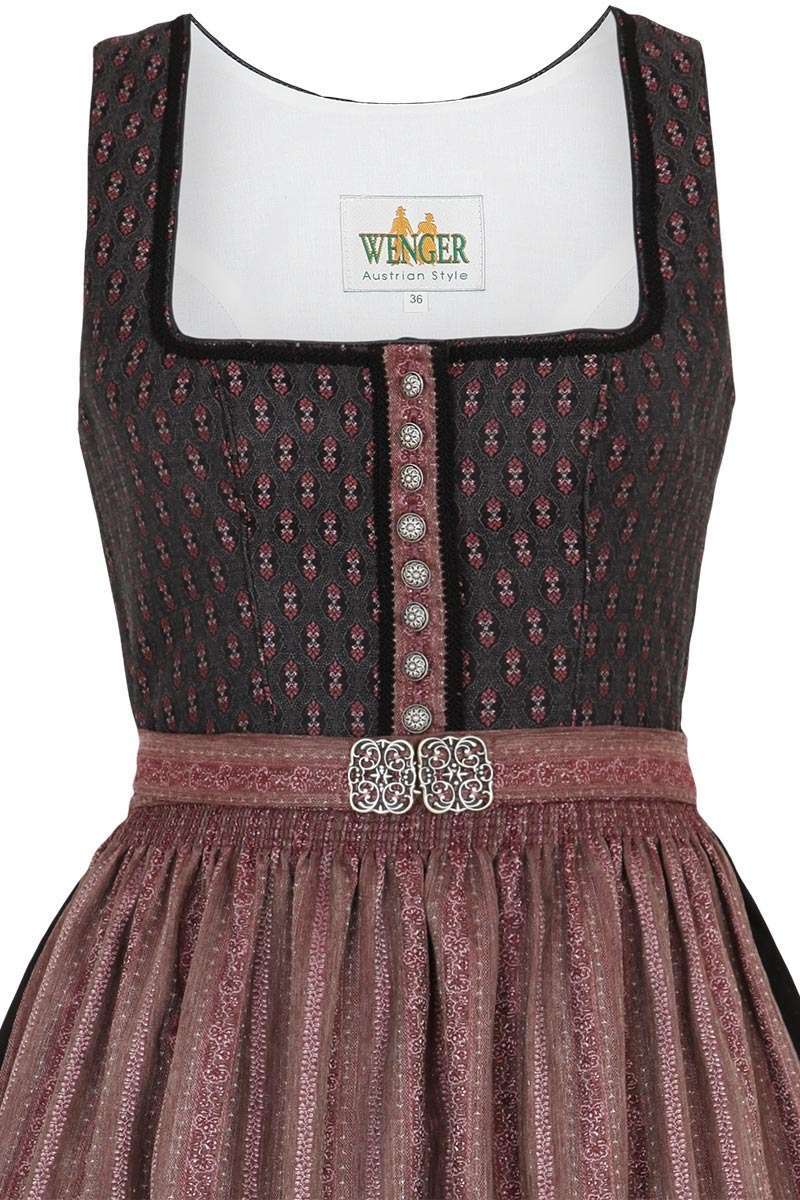 Midi-Dirndl grau mit rosa Broschen-Schrze Bild 2