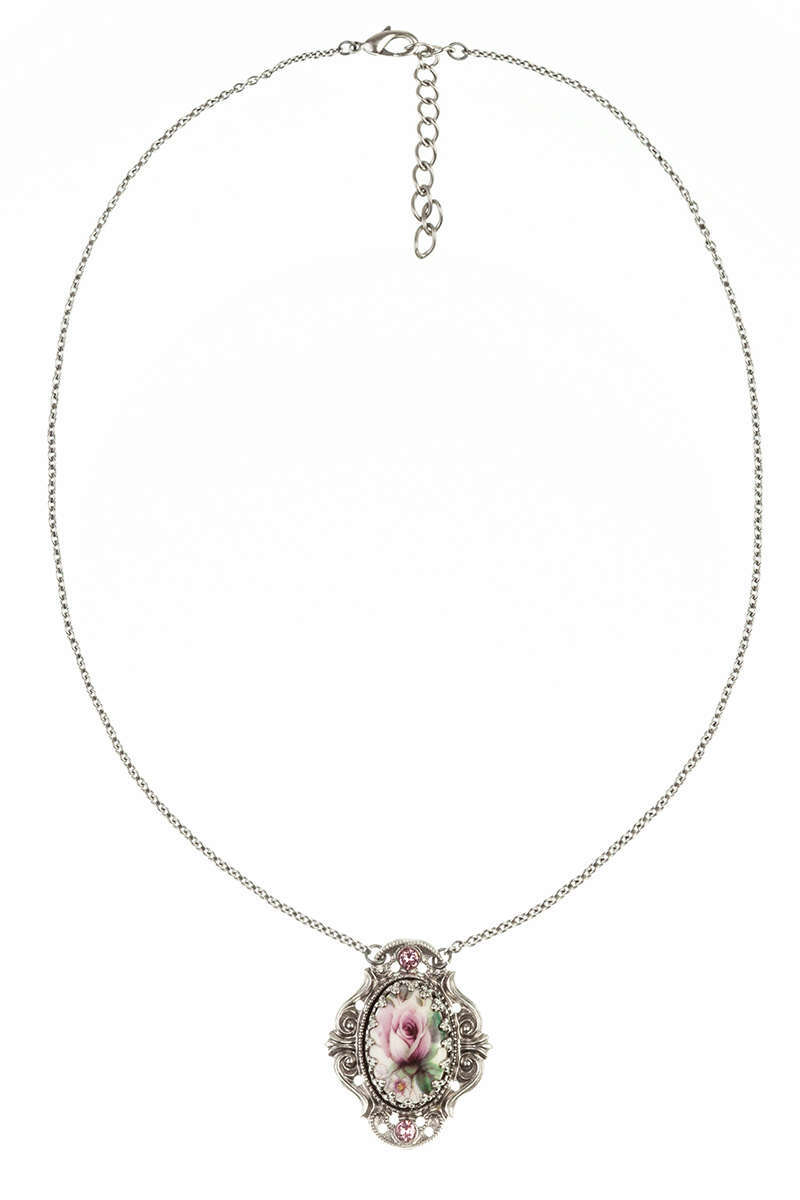 Trachten Halskette mit Blüten- Amulett rosa