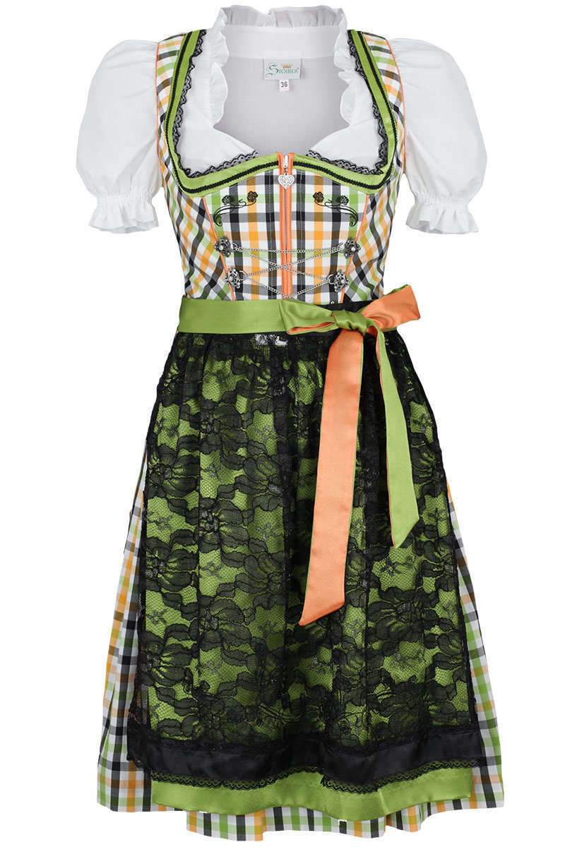 Dirndl kurz gelb-grn-schwarz-wei kariert