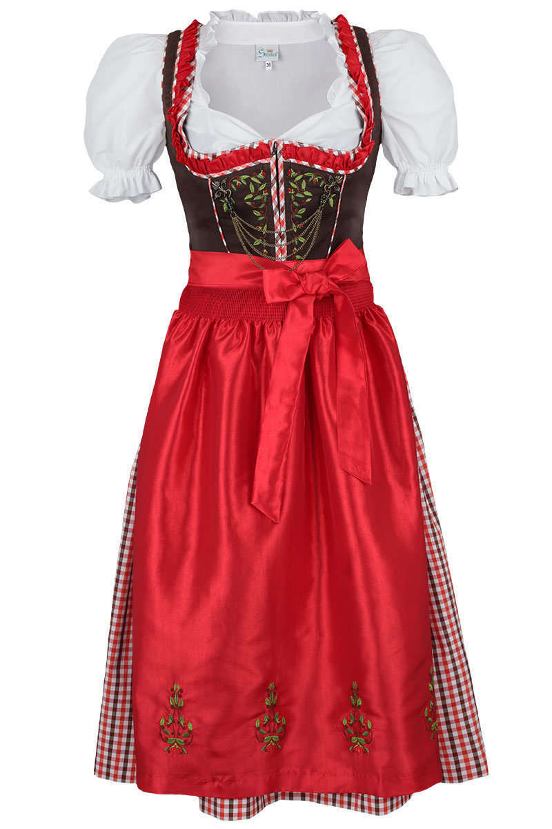 Dirndl Knielang braun-rot