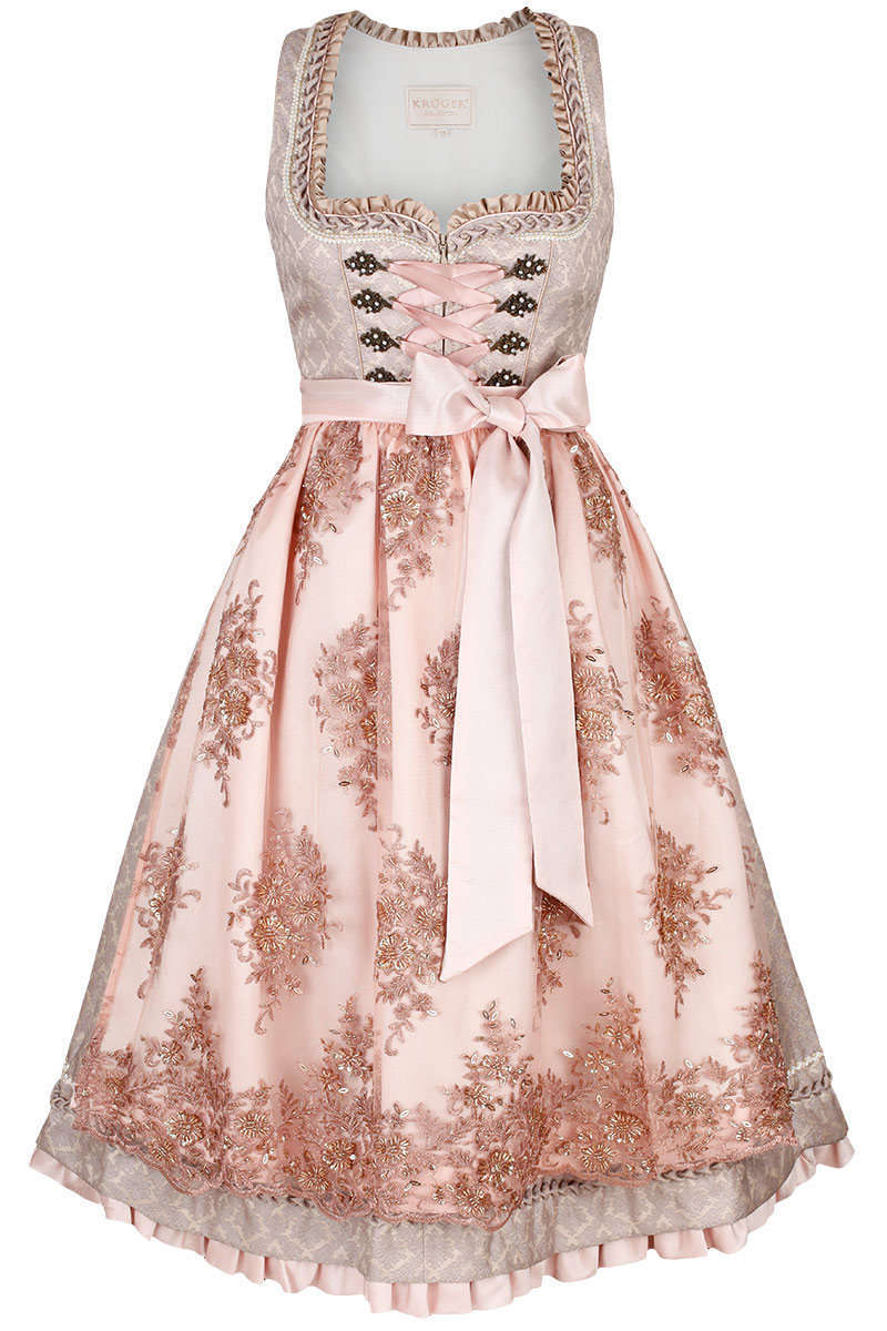 Dirndl Mit Pailletten Schurze Creme Rosa Midi Dirndl Dirndl
