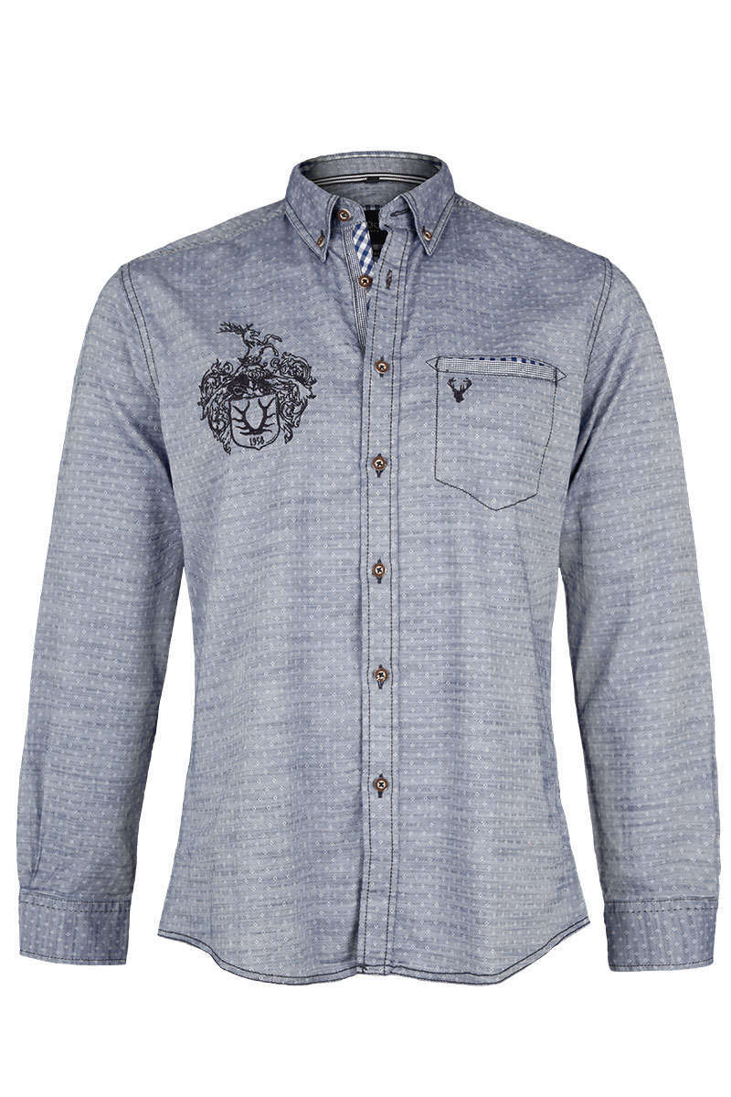 Trachtenhemd Slim-fit mit Stickerei blau