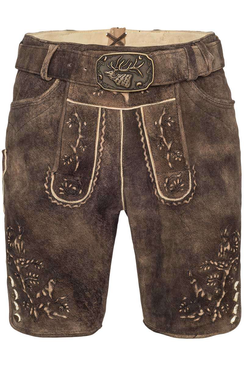 Kurze Trachten Lederhose mit Grtel marone, Stickerei schwarz Bild 2