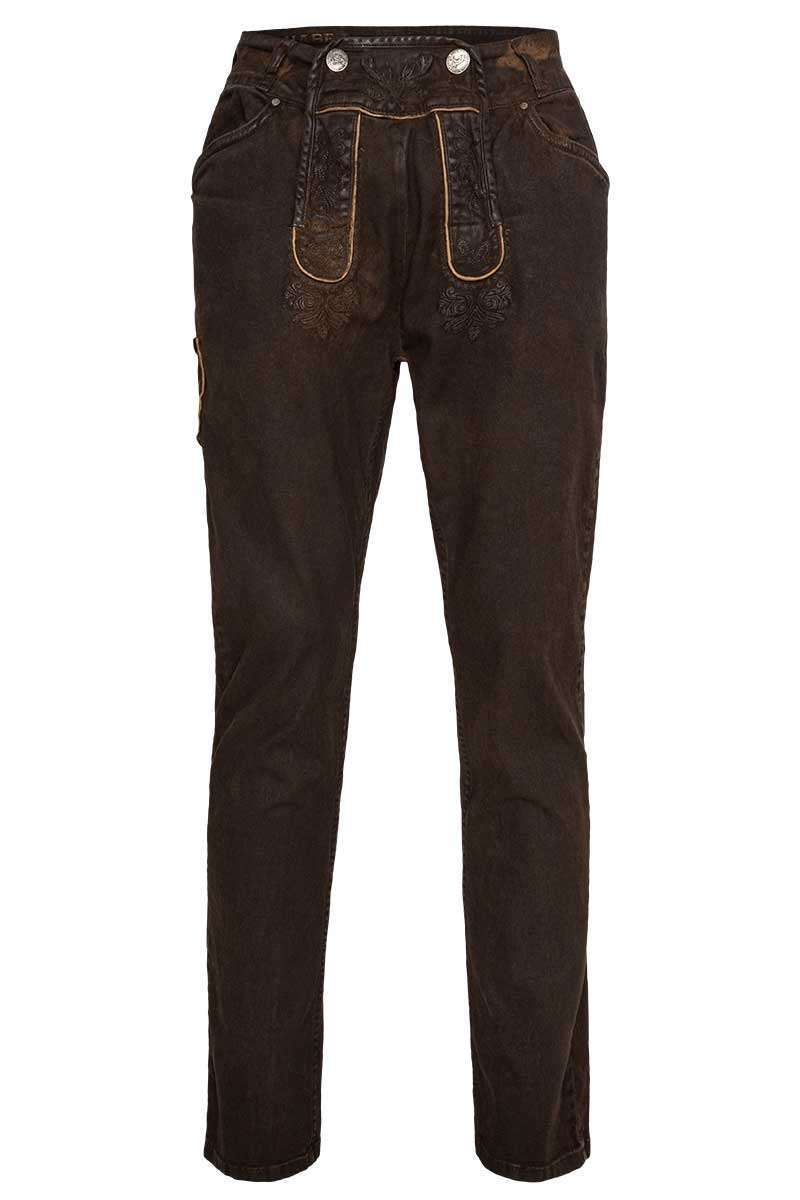 Herren Jeans Lederhose lang dunkelbraun