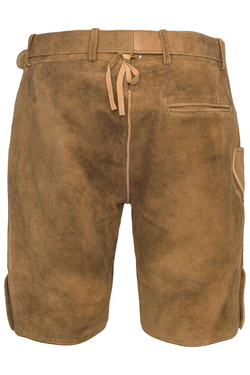 Herren Lederhose Hirschoptik mit Grtel kurz mit Stickerei natur Bild 2