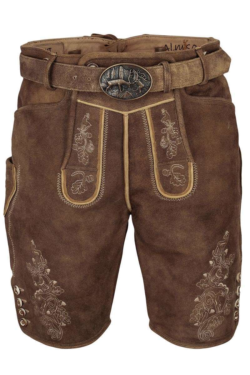 Herren Hirsch-Lederhose kurz mit Grtel beige braun Bild 2