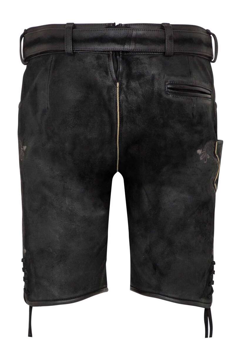 Herren Lederhose kurz mit Grtel schwarz grau Bild 2