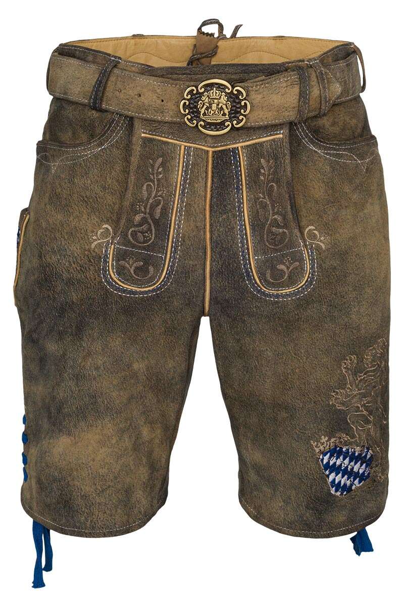 Herren Trachtenlederhose Bayernwappen kurz bestickt caribo Bild 2