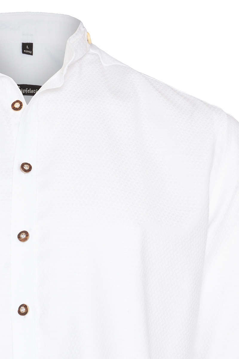 Trachten Stehkragen Hemd mit feinem Webmuster body fit weiß Bild 2