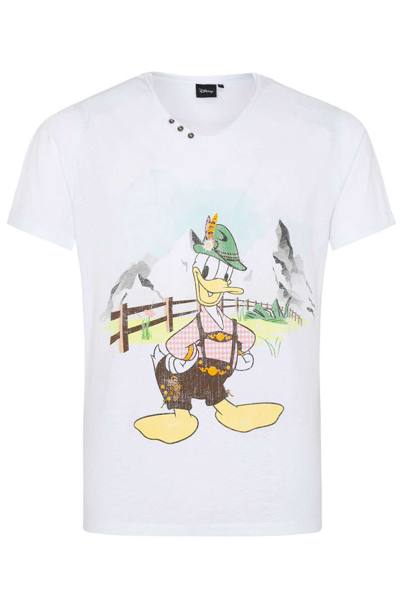 Herren Trachten-T-Shirt mit Donald Duck-Motiv weiß
